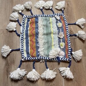 Anthropologie Boho Abstract Tassel Throw Pillow Case Cover Sham - 18" x 18"